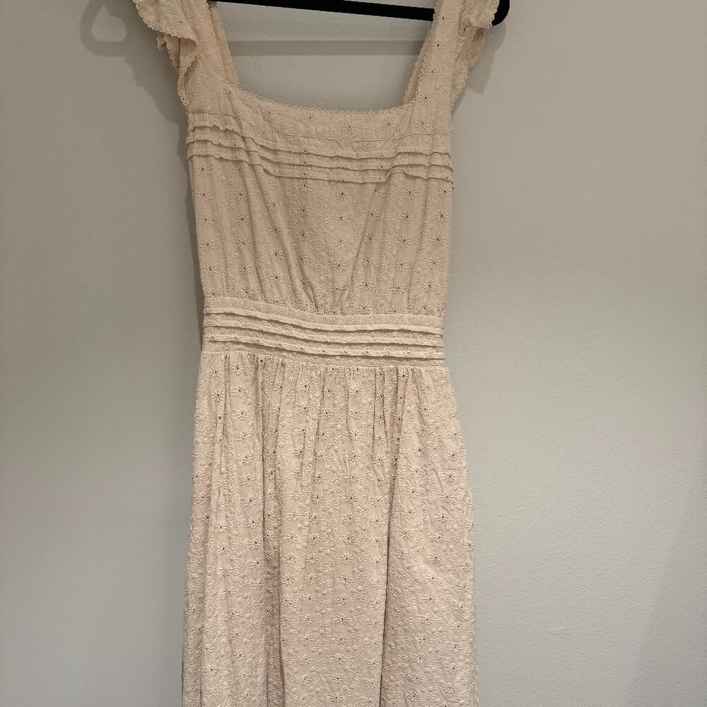 Cleobella Eyelet Dress, women’s, light tan/beige, khaki, midi length size S